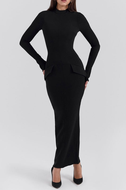 Long sleeve bandage maxi dress in black