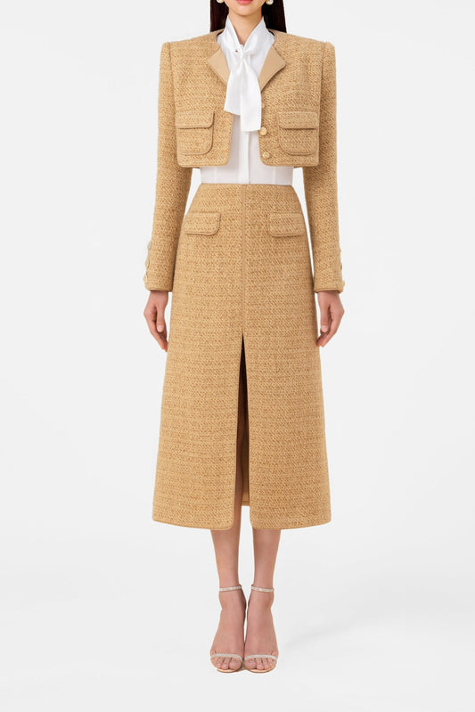 Gold Tweed Jacket Set Dress