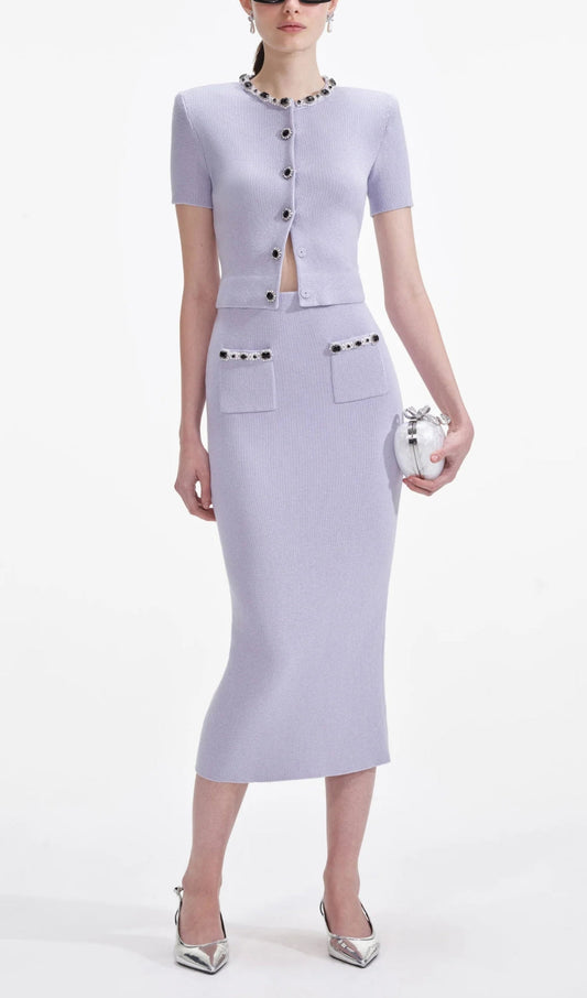 Lilac Embellished Knit Midi Skirt