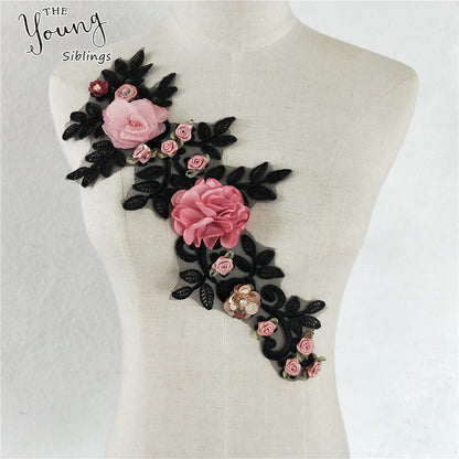 Factory direct sales of lace collars, embroidered lace lace edges, sequins, 3D realistic rose gown accessories, wholesale