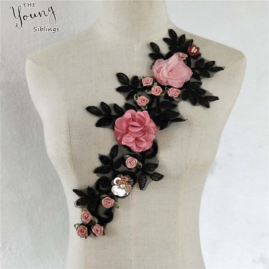 Factory direct sales of lace collars, embroidered lace lace edges, sequins, 3D realistic rose gown accessories, wholesale