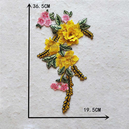 Embroidered fabric patches, patch patches, ethnic style, water-soluble lace trim, 3D DIY multicolored rose flowers
