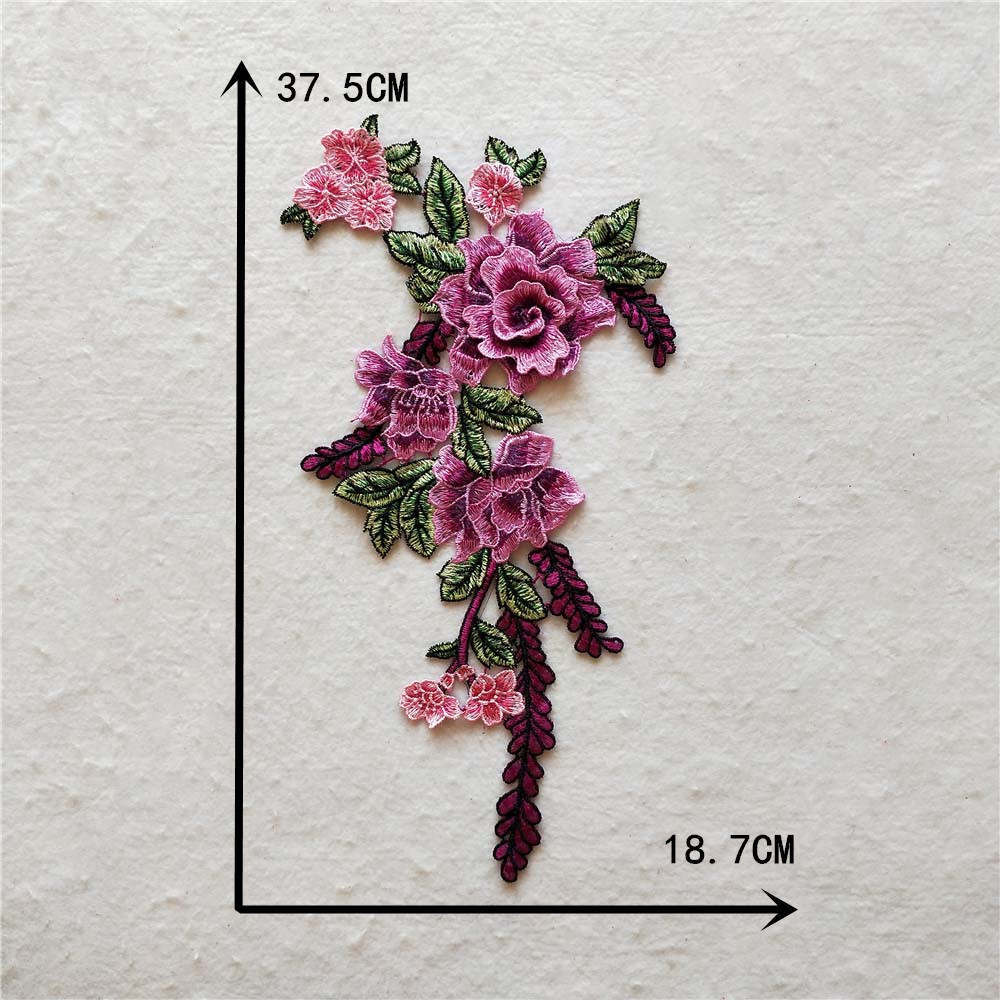 Embroidered fabric patches, patch patches, ethnic style, water-soluble lace trim, 3D DIY multicolored rose flowers