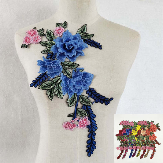 Embroidered fabric patches, patch patches, ethnic style, water-soluble lace trim, 3D DIY multicolored rose flowers