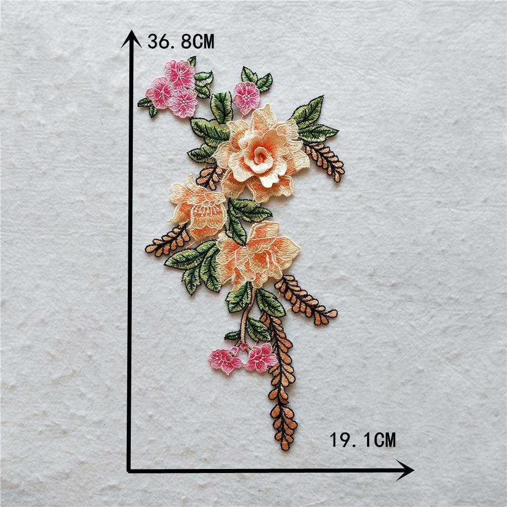 Embroidered fabric patches, patch patches, ethnic style, water-soluble lace trim, 3D DIY multicolored rose flowers
