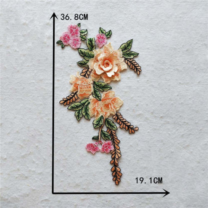 Embroidered fabric patches, patch patches, ethnic style, water-soluble lace trim, 3D DIY multicolored rose flowers