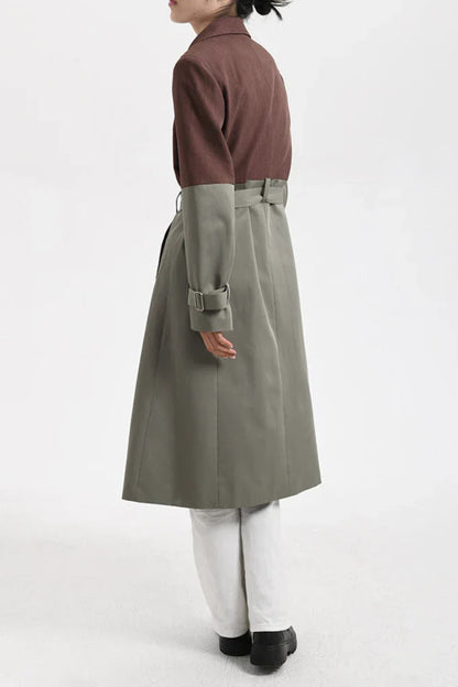 Belted Blazer Trench Coat in Brown Gray