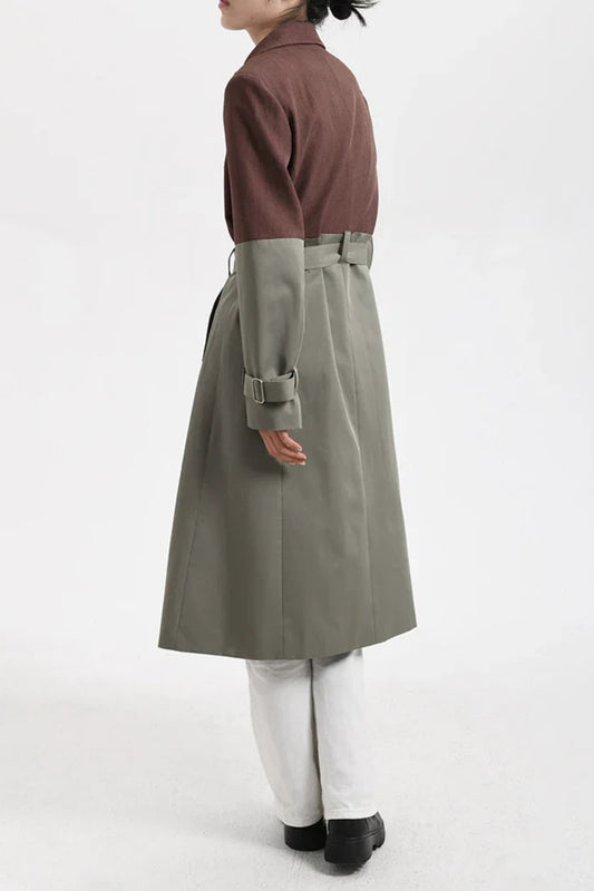 Belted Blazer Trench Coat in Brown Gray