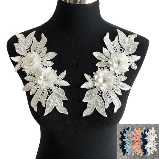 New Embroidery Three-Dimensional Lace Collar Hollow Imitation Pearl Cloth Sticker DIY Applique Clothing Accessories Wholesale