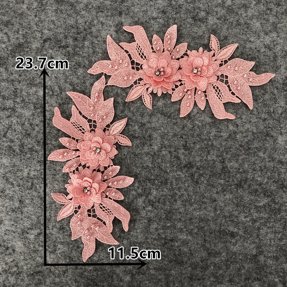 New Embroidery Three-Dimensional Lace Collar Hollow Imitation Pearl Cloth Sticker DIY Applique Clothing Accessories Wholesale