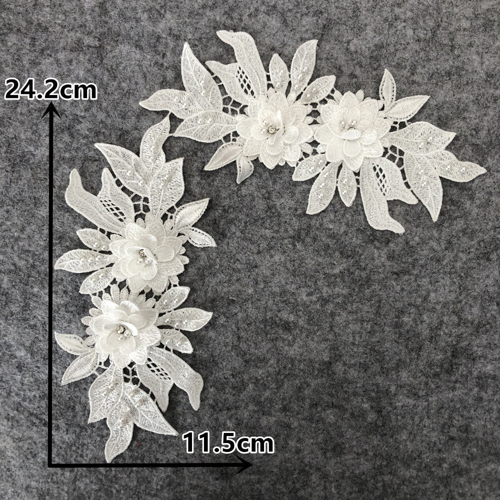New Embroidery Three-Dimensional Lace Collar Hollow Imitation Pearl Cloth Sticker DIY Applique Clothing Accessories Wholesale