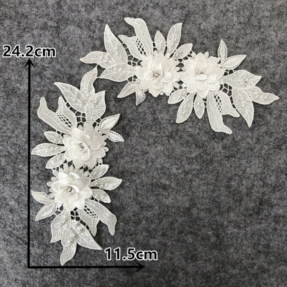 New Embroidery Three-Dimensional Lace Collar Hollow Imitation Pearl Cloth Sticker DIY Applique Clothing Accessories Wholesale