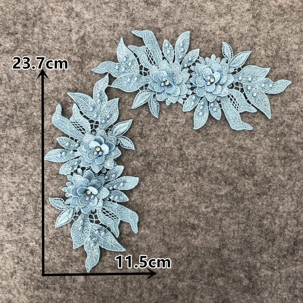 New Embroidery Three-Dimensional Lace Collar Hollow Imitation Pearl Cloth Sticker DIY Applique Clothing Accessories Wholesale