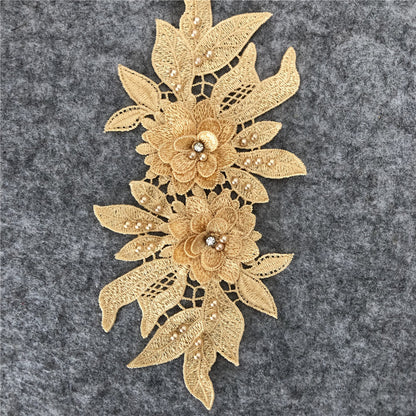New Embroidery Three-Dimensional Lace Collar Hollow Imitation Pearl Cloth Sticker DIY Applique Clothing Accessories Wholesale