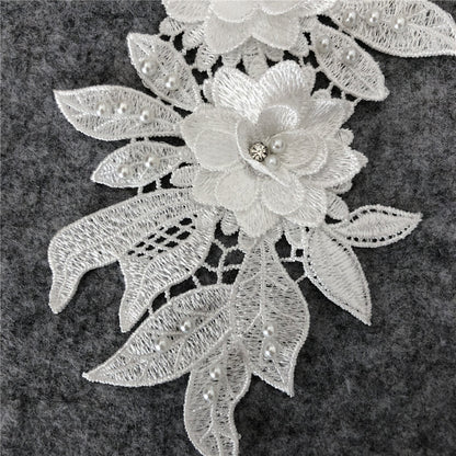 New Embroidery Three-Dimensional Lace Collar Hollow Imitation Pearl Cloth Sticker DIY Applique Clothing Accessories Wholesale