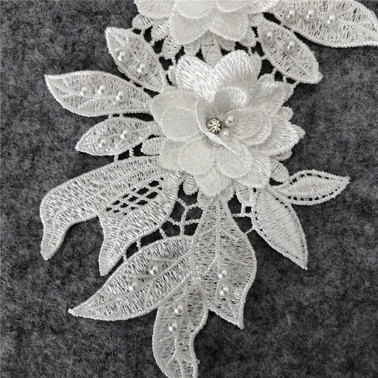New Embroidery Three-Dimensional Lace Collar Hollow Imitation Pearl Cloth Sticker DIY Applique Clothing Accessories Wholesale