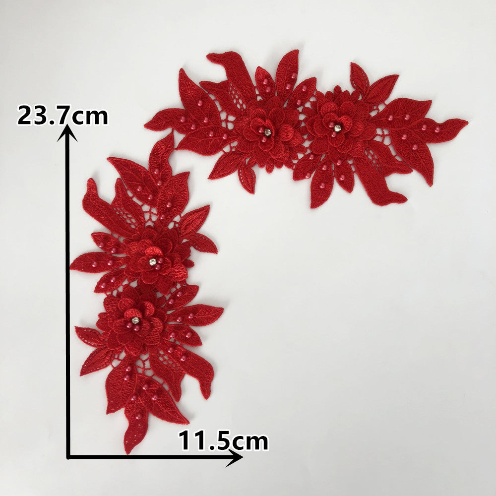 New Embroidery Three-Dimensional Lace Collar Hollow Imitation Pearl Cloth Sticker DIY Applique Clothing Accessories Wholesale