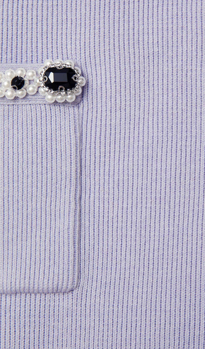 Lilac Embellished Knit Midi Skirt