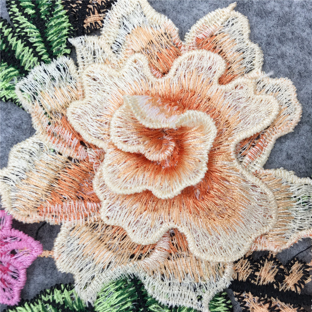 Embroidered fabric patches, patch patches, ethnic style, water-soluble lace trim, 3D DIY multicolored rose flowers