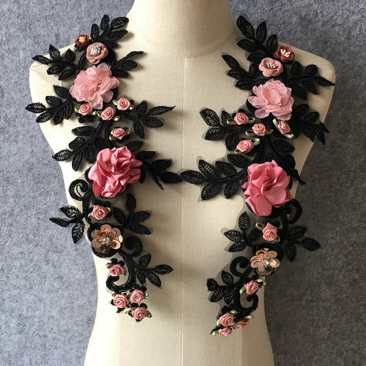 Factory direct sales of lace collars, embroidered lace lace edges, sequins, 3D realistic rose gown accessories, wholesale