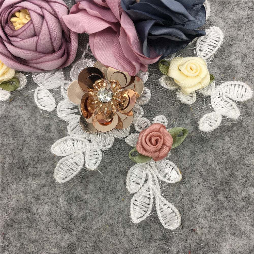 New 3D Artificial Floral Lace Collar DIY Handmade Sequin Lace Decal Women's Hat Accessories In Stock Wholesale