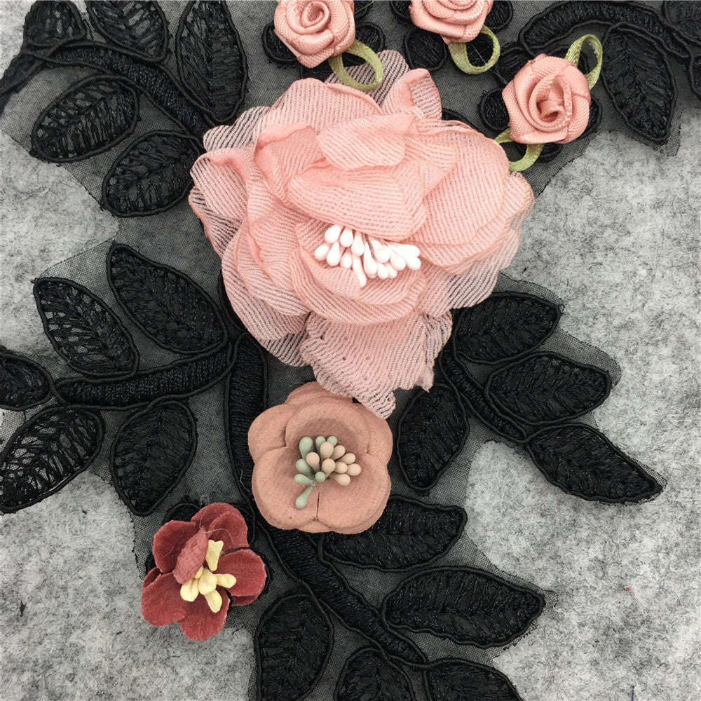 Factory direct sales of lace collars, embroidered lace lace edges, sequins, 3D realistic rose gown accessories, wholesale
