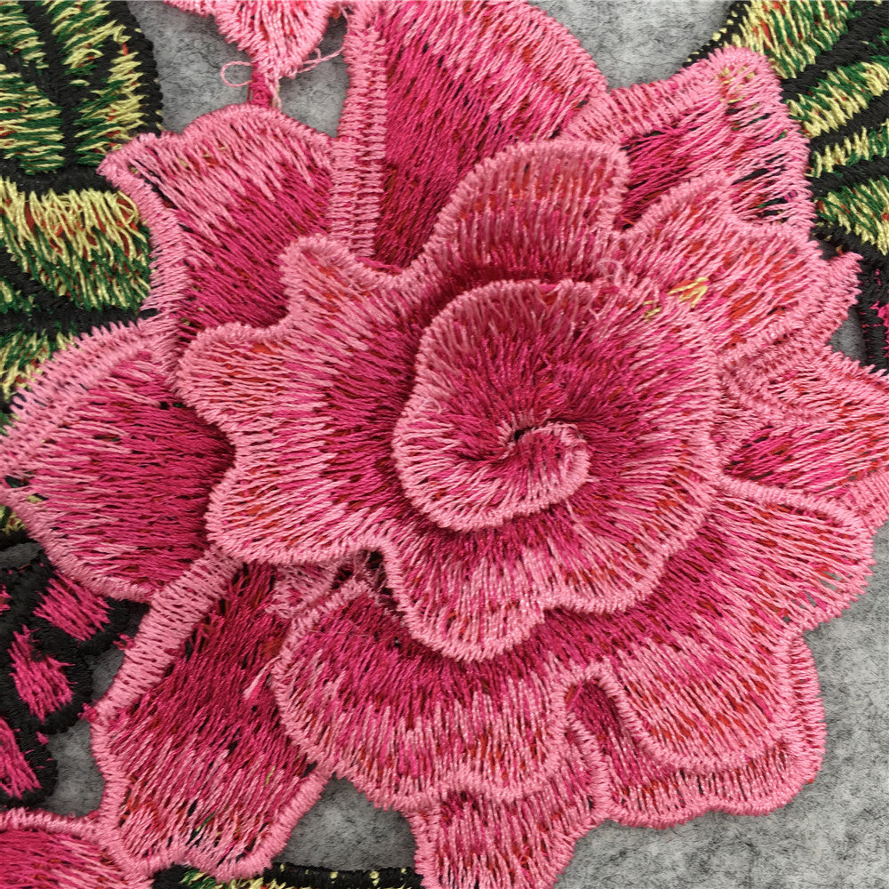 Embroidered fabric patches, patch patches, ethnic style, water-soluble lace trim, 3D DIY multicolored rose flowers