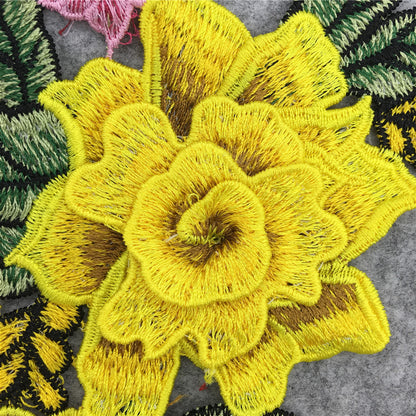 Embroidered fabric patches, patch patches, ethnic style, water-soluble lace trim, 3D DIY multicolored rose flowers