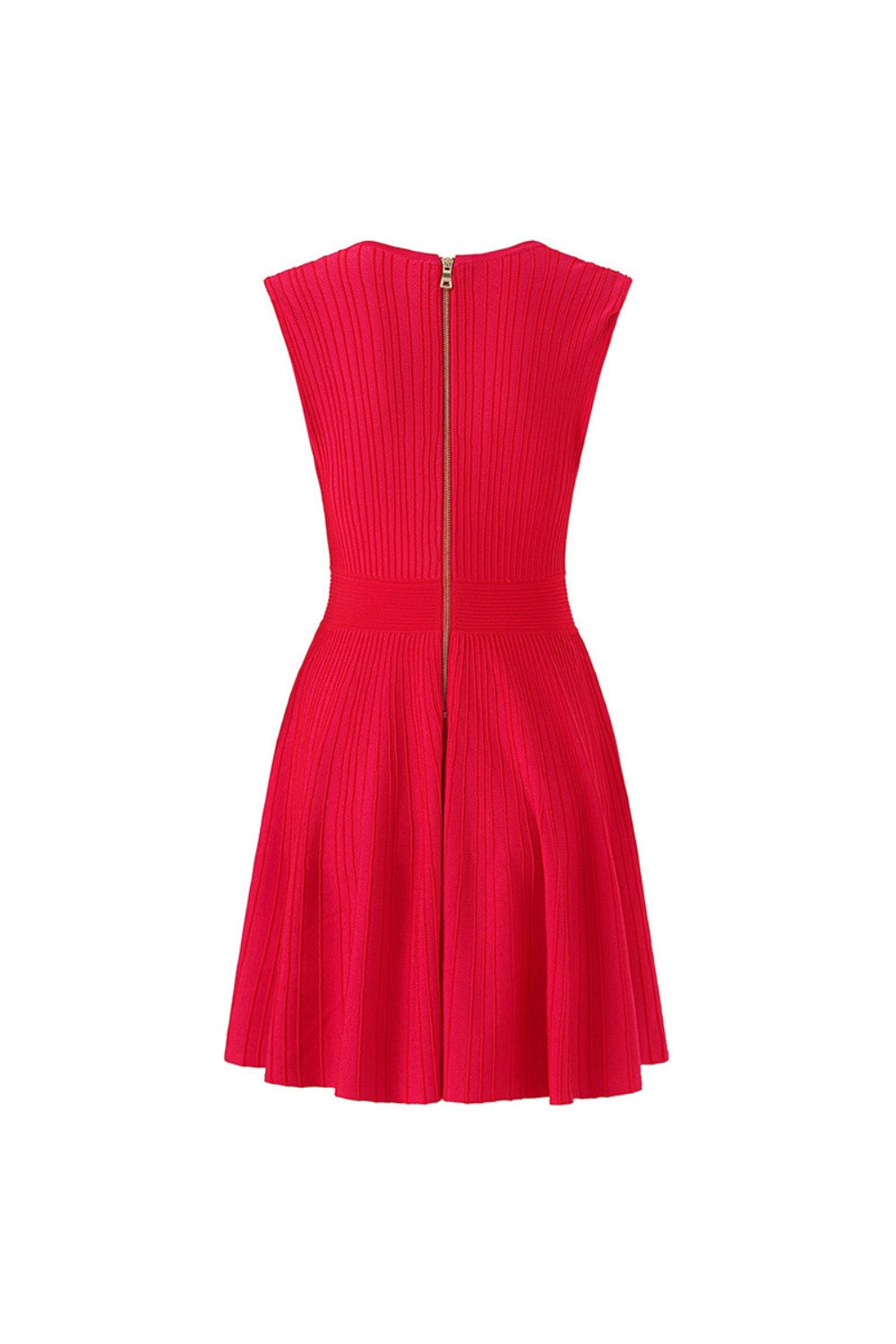 v-neck sleeveless flared knit mini dress in red