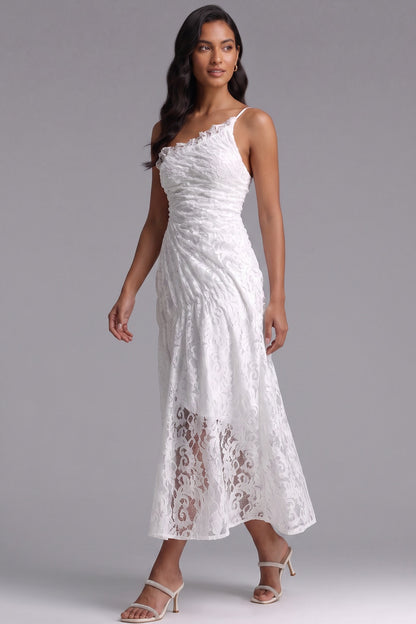 white lace asymmetrical A-line dress white lace dress - product view 3