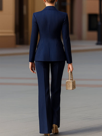 Elegant Navy Pinstripe Double-Breasted Suit Set