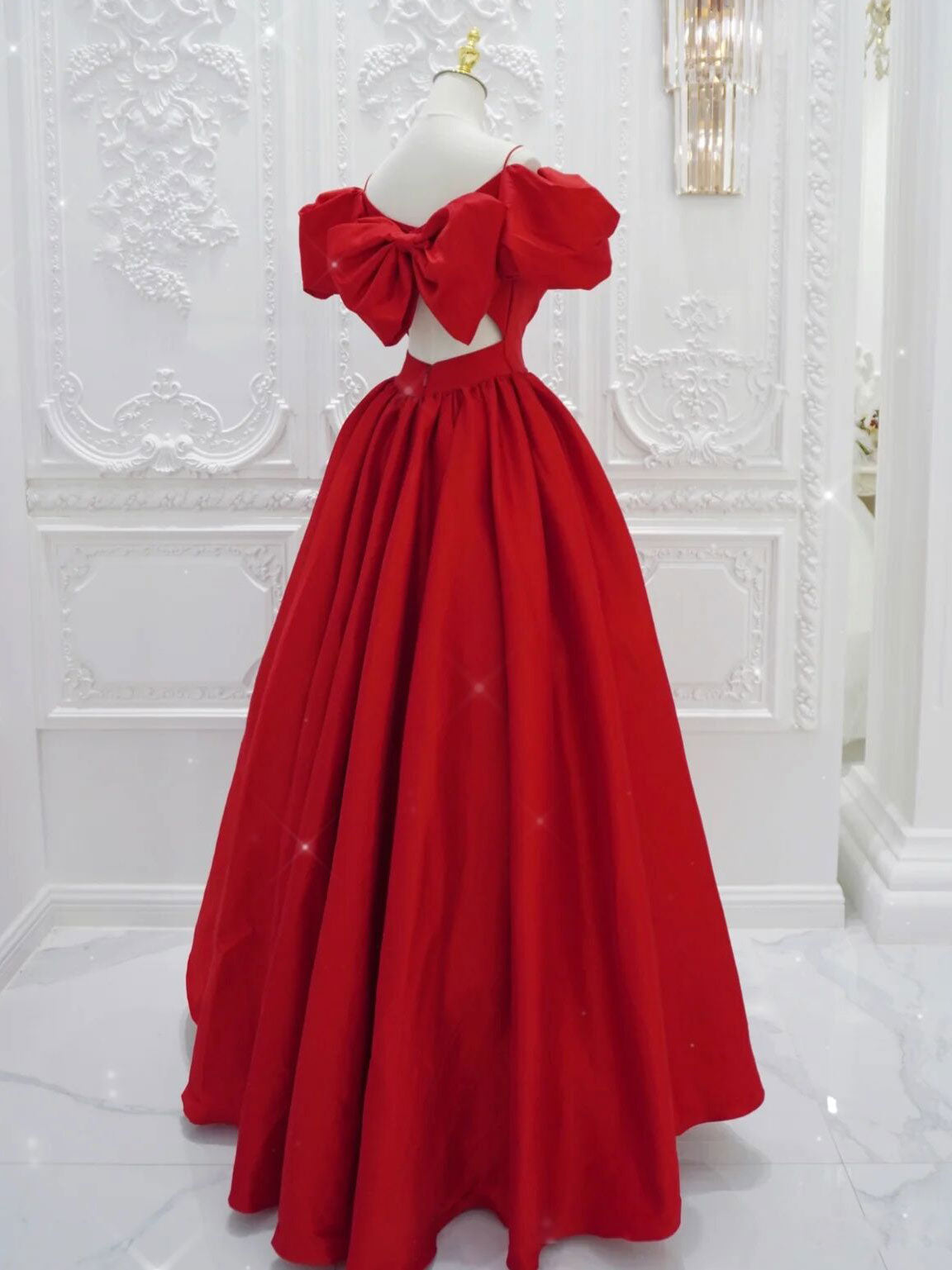 Red v neck satin maxi dress