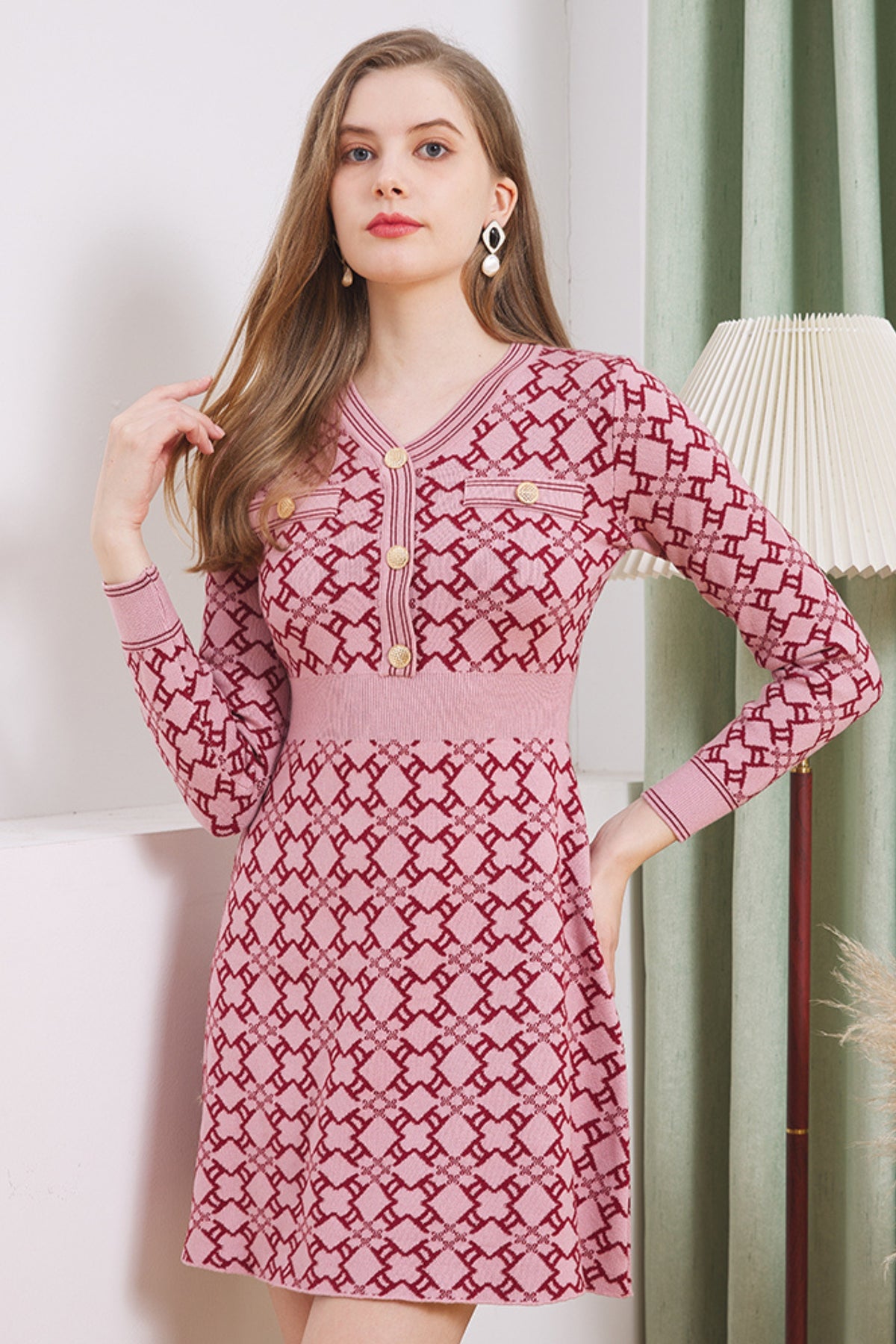 Knit A-line mini dress in pink