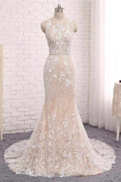 round neck lace mermaid dress