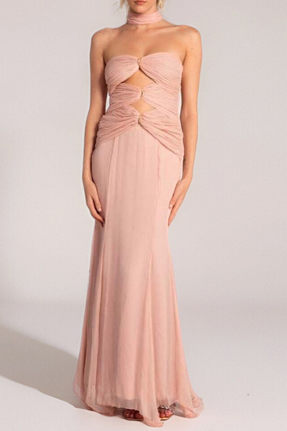 Tulle sleeveless mermaid maxi dresses in pink