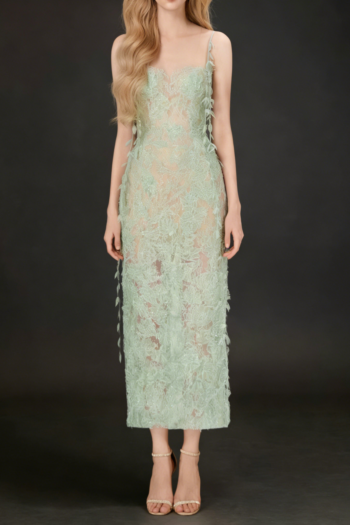 Mint Beaded Lace Pencel Dress