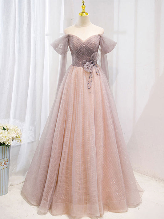 Pink tulle off shoulder dress