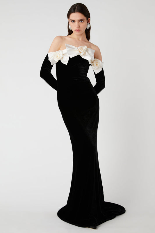 Floral long sleeve maxi dress in black