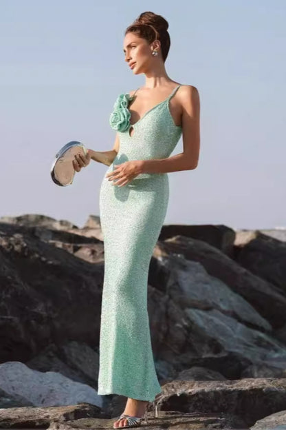 Floral mermaid maxi dresses in blue