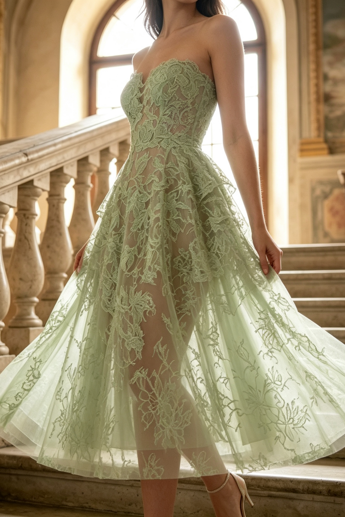 Mint Beaded Lace Midi Dress