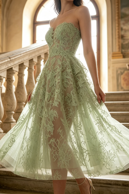Mint Beaded Lace Midi Dress