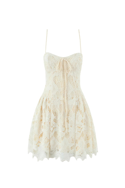 Lace hollow Sleeveless Mini Dress in yellow