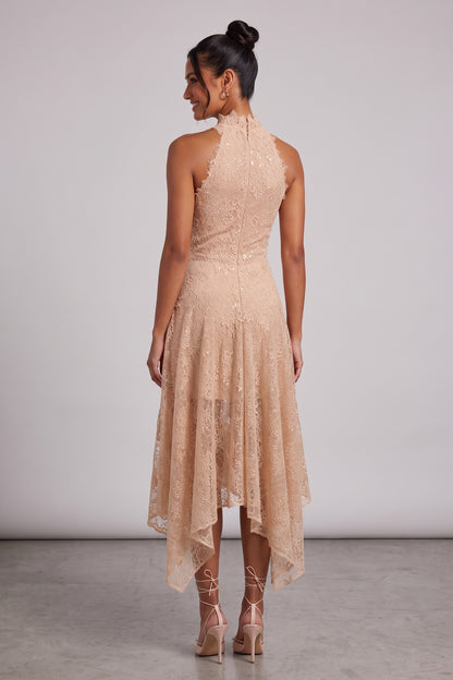 Beige Peach Floral Lace A-Line Midi Dress beige, peach floral lace dress - product view 5