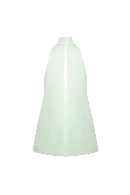 v-neck cutout backless crepe halter dress - celadon