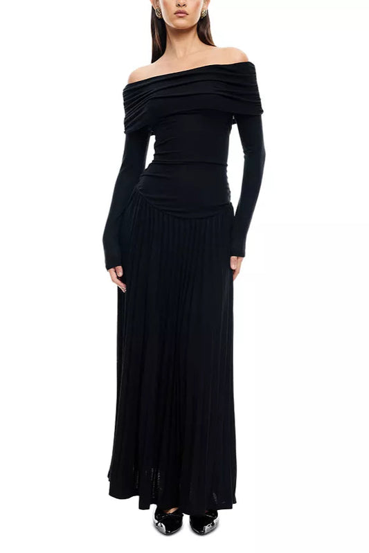 sara bodycon strapless long sleeve maxi dress in black