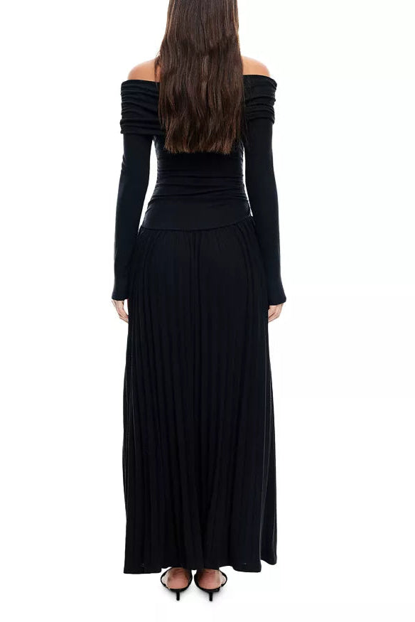sara bodycon strapless long sleeve maxi dress in black