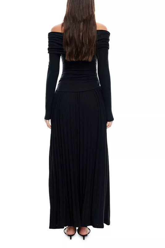 sara bodycon strapless long sleeve maxi dress in black