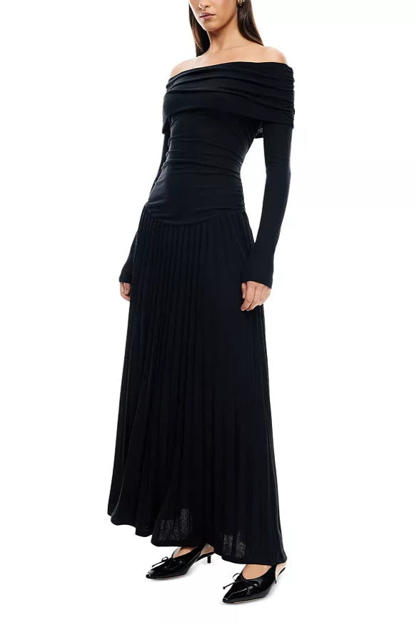 sara bodycon strapless long sleeve maxi dress in black