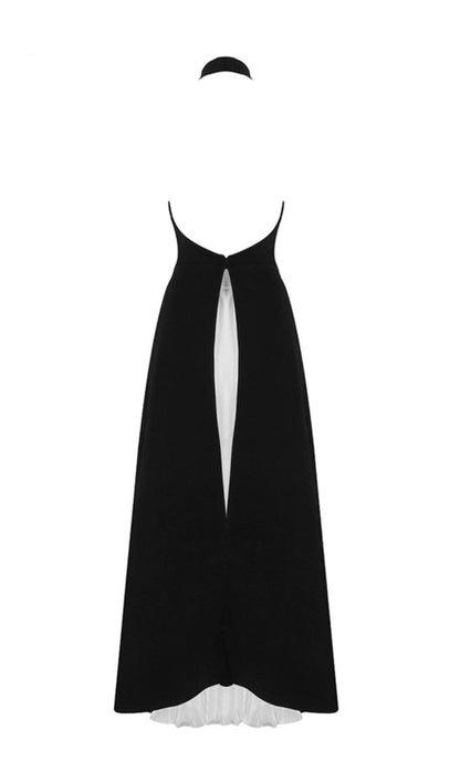 BANDAGE HIGH NECK PLEATED PEPLUM MAXI DRESS