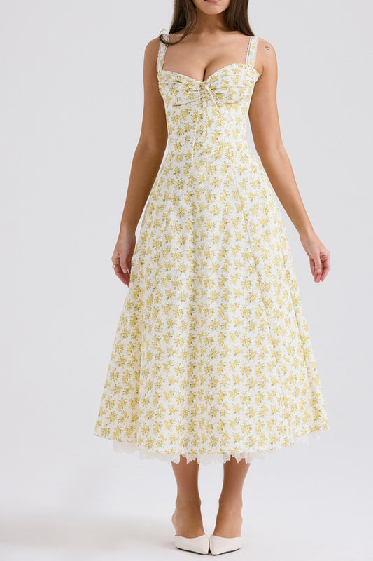 WHITE VINTAGE FLORAL PRINT COTTON BUSTIER SUNDRESS 